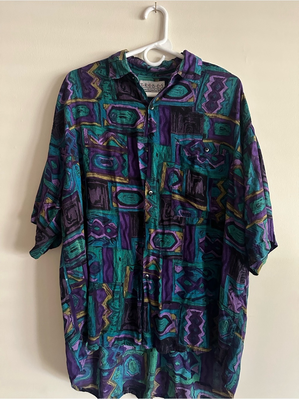 Tribes Men's Button-Down Shirt in Purple, Teal & Black